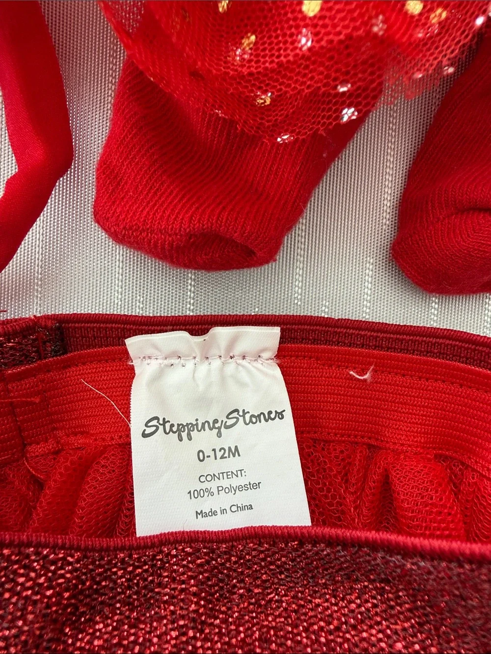Stepping Stones 0-12m Red Tulle Holiday Tutu 3 piece Set with Headband and Socks